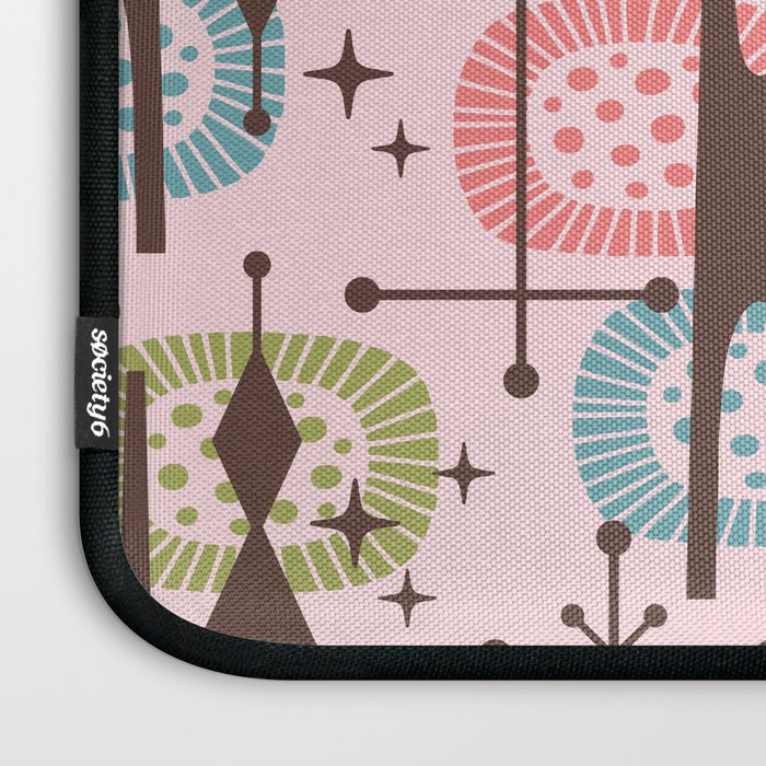 Retro Atomic Mid Century Pattern Pink Green Blue and Brown Laptop Sleeve Gallery Image 3