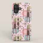 Retro Atomic Mid Century Pattern Pink Green Blue and Brown iPhone Case Gallery Image 1