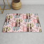Retro Atomic Mid Century Pattern Pink Green Blue and Brown Rug Gallery Image 1