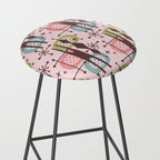 Retro Atomic Mid Century Pattern Pink Green Blue and Brown Stool Gallery Image 2