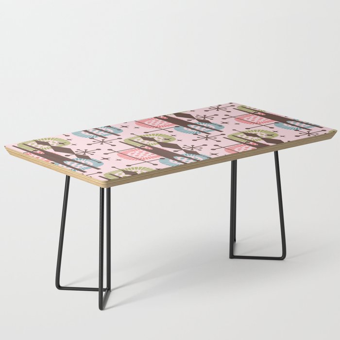 Retro Atomic Mid Century Pattern Pink Green Blue and Brown Coffee Table Gallery Image 1