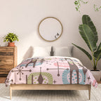 Retro Atomic Mid Century Pattern Pink Green Blue and Brown Comforter Gallery Image 3