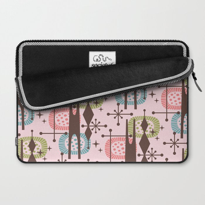 Retro Atomic Mid Century Pattern Pink Green Blue and Brown Laptop Sleeve Gallery Image 2