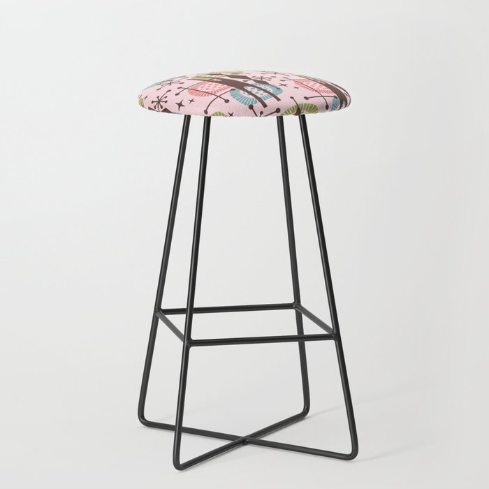 Retro Atomic Mid Century Pattern Pink Green Blue and Brown Stool Gallery Image 1
