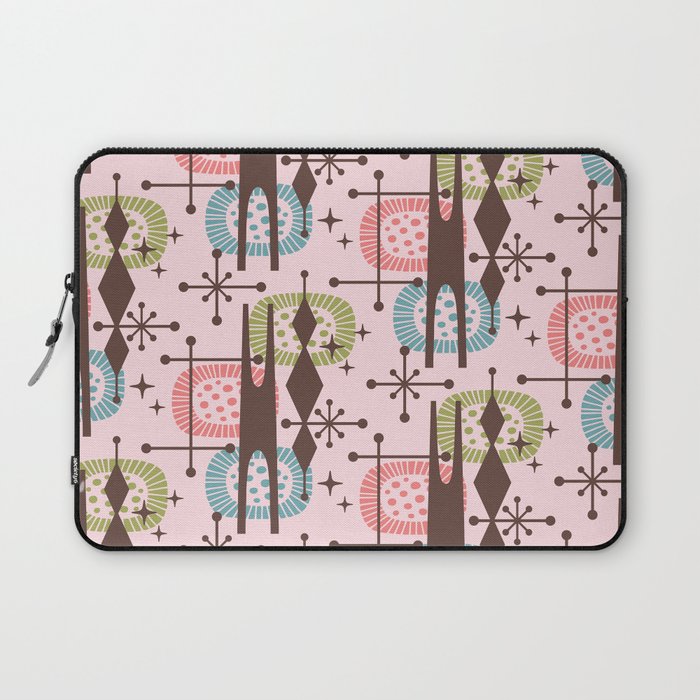 Retro Atomic Mid Century Pattern Pink Green Blue and Brown Laptop Sleeve Gallery Image 1