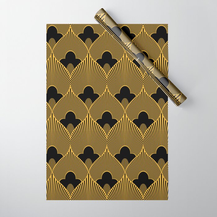 Art Deco Pattern in Gold and Jet Black Wrapping Paper Gallery Image 1