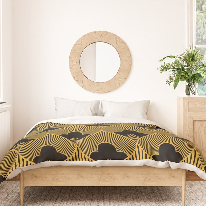 Art Deco Pattern in Gold and Jet Black Duvet Cover Gallery Image 3