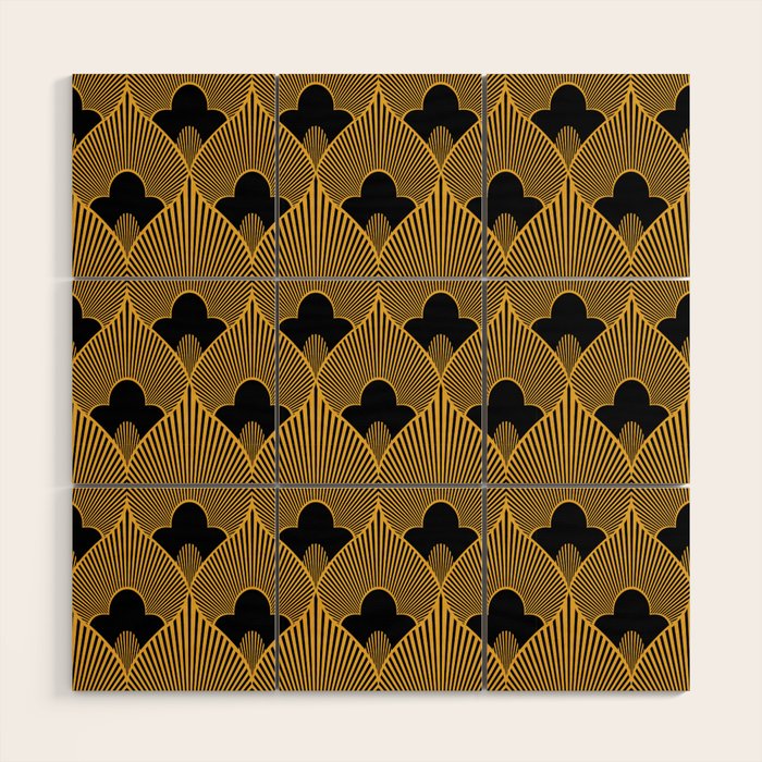 Art Deco Pattern in Gold and Jet Black Wood Wall Art Gallery Image 1