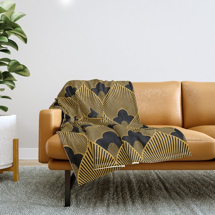 Art Deco Pattern in Gold and Jet Black Throw Blanket Gallery Image 1