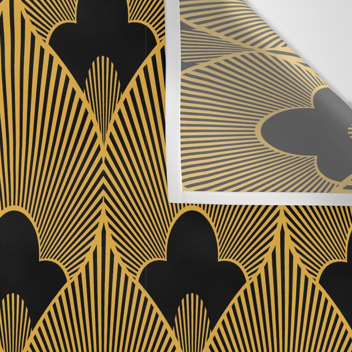 Art Deco Pattern in Gold and Jet Black Wall Tapestry Gallery Image 3