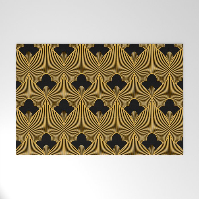 Art Deco Pattern in Gold and Jet Black Welcome Mat Gallery Image 1