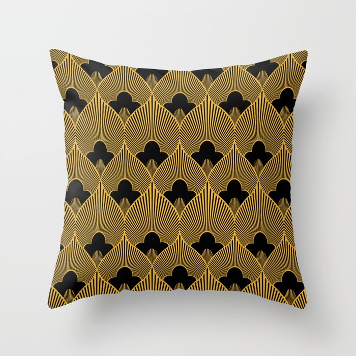 Art Deco Pattern in Gold and Jet Black Throw Pillow Gallery Image 1