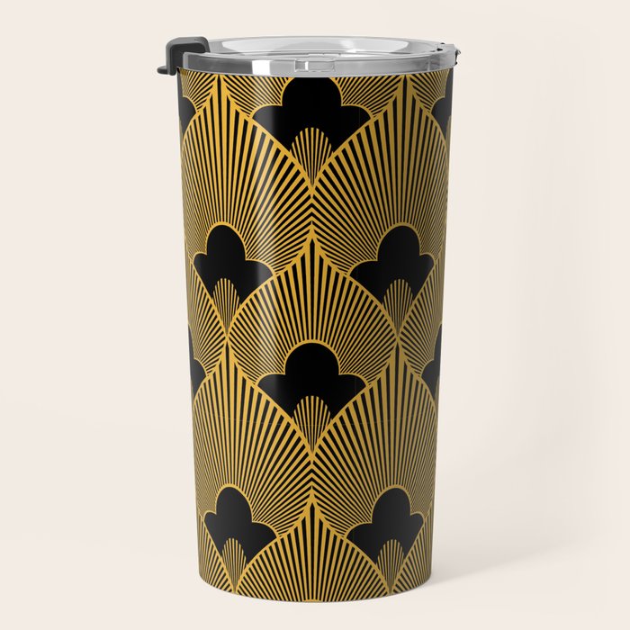 Art Deco Pattern in Gold and Jet Black Travel Mug Gallery Image 3