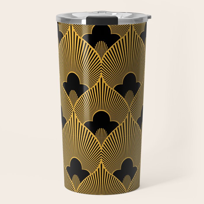 Art Deco Pattern in Gold and Jet Black Travel Mug Gallery Image 1