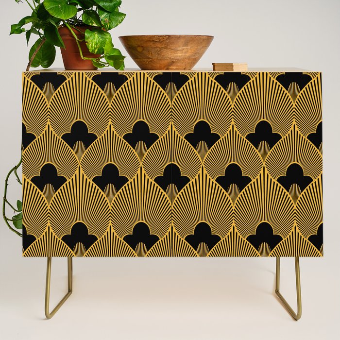 Art Deco Pattern in Gold and Jet Black Credenza Gallery Image 1