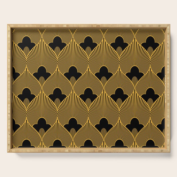 Art Deco Pattern in Gold and Jet Black Serving Tray Gallery Image 1