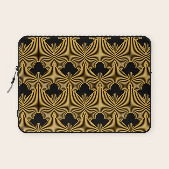 Art Deco Pattern in Gold and Jet Black Laptop Sleeve Gallery Image 1