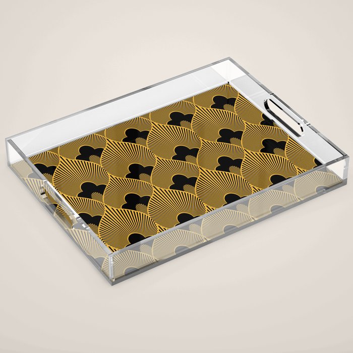 Art Deco Pattern in Gold and Jet Black Acrylic Tray Gallery Image 1