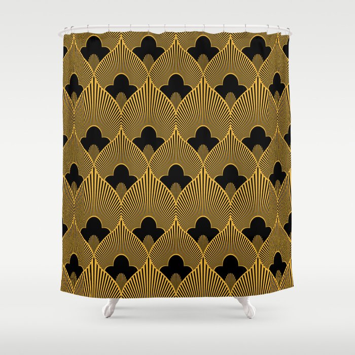 Art Deco Pattern in Gold and Jet Black Shower Curtain Gallery Image 1