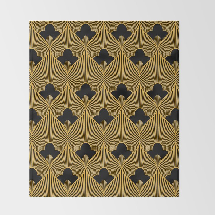 Art Deco Pattern in Gold and Jet Black Throw Blanket Gallery Image 2
