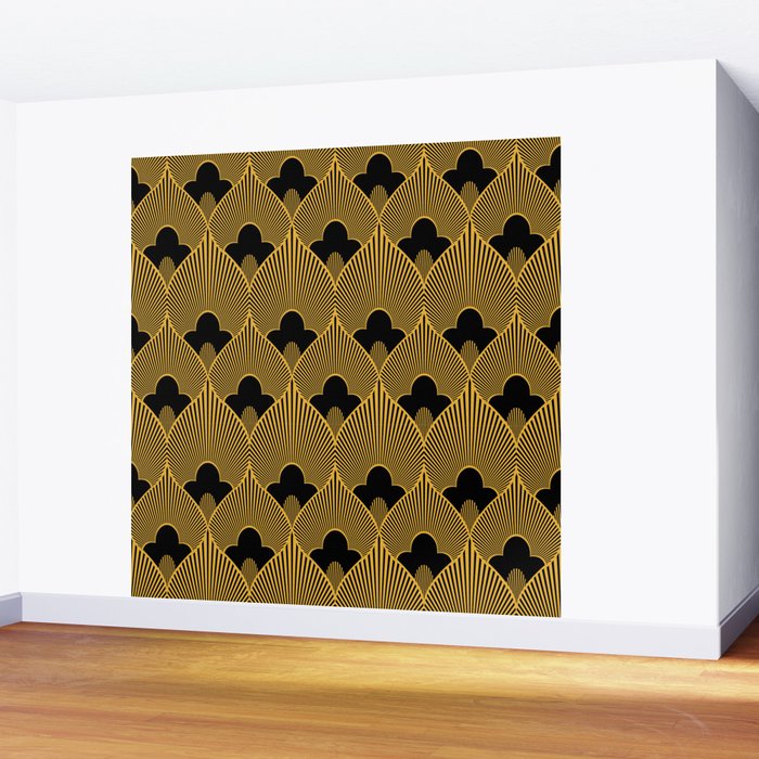 Art Deco Pattern in Gold and Jet Black Wall Mural Gallery Image 2