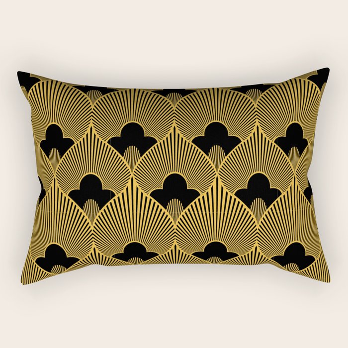 Art Deco Pattern in Gold and Jet Black Rectangular Pillow Gallery Image 2