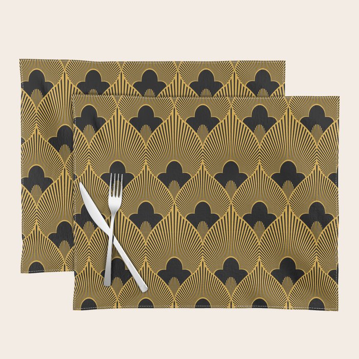 Art Deco Pattern in Gold and Jet Black Placemat Gallery Image 1