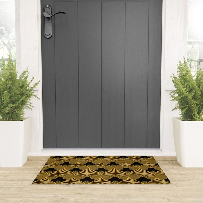Art Deco Pattern in Gold and Jet Black Welcome Mat Gallery Image 3