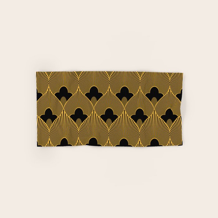 Art Deco Pattern in Gold and Jet Black Bath Towel Gallery Image 1