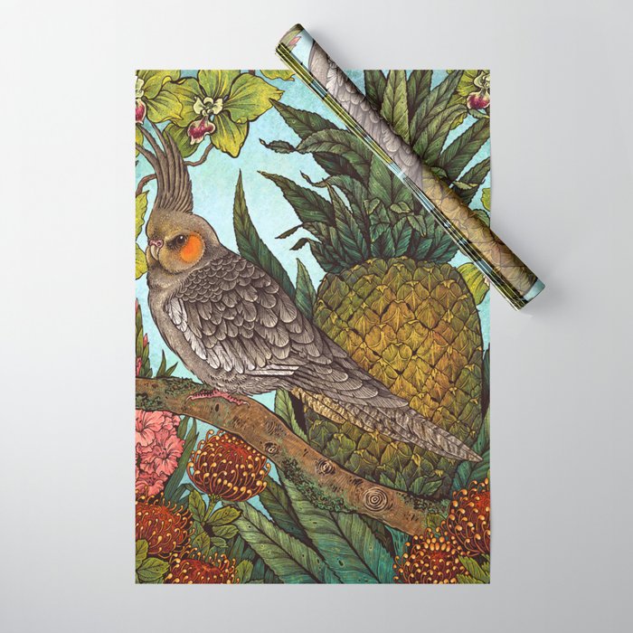 Cockatiel And Pineapple Wrapping Paper Gallery Image 1