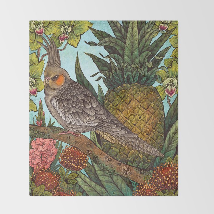 Cockatiel And Pineapple Throw Blanket Gallery Image 2