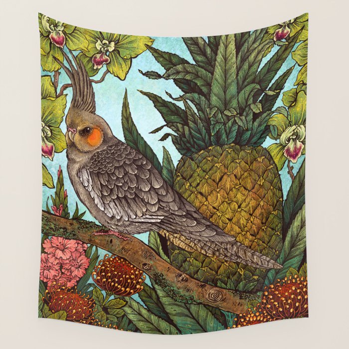 Cockatiel And Pineapple Wall Tapestry Gallery Image 1