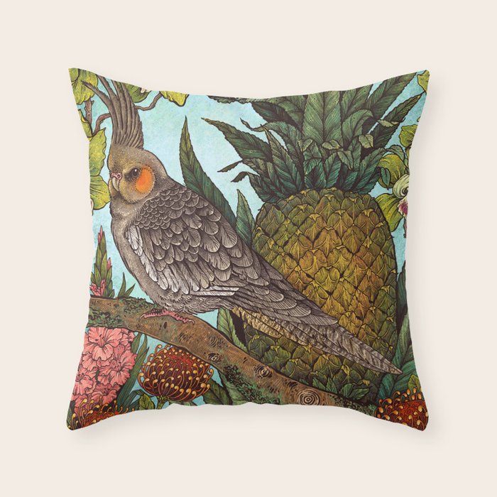 Cockatiel And Pineapple Throw Pillow Gallery Image 6