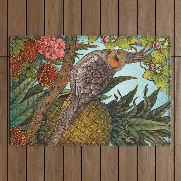 Cockatiel And Pineapple Outdoor Rug Gallery Image 1