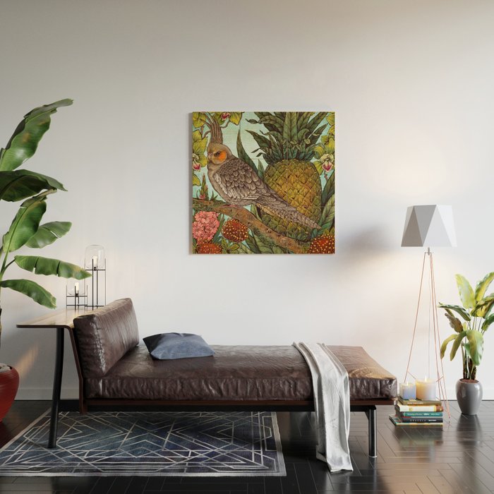 Cockatiel And Pineapple Wood Wall Art Gallery Image 2