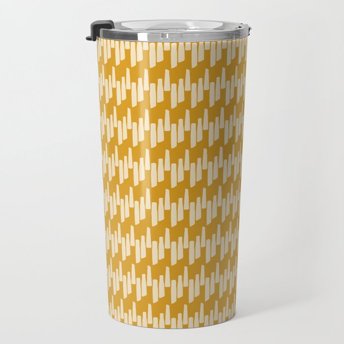 Modern Ink Weave Ikat Mudcloth Pattern in Marigold Mustard Ochre Travel Mug Gallery Image 3