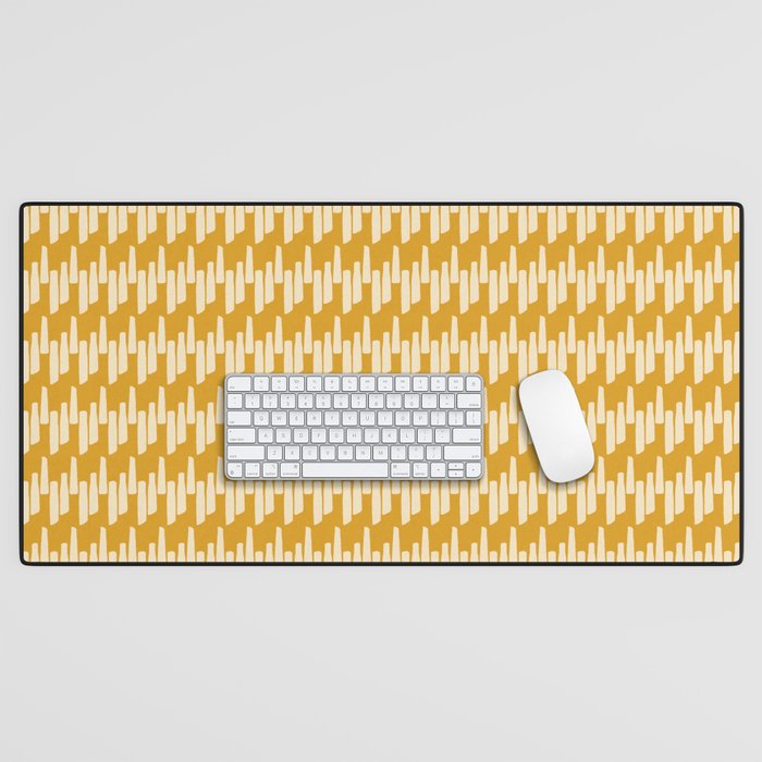 Modern Ink Weave Ikat Mudcloth Pattern in Marigold Mustard Ochre Desk Mat Gallery Image 1