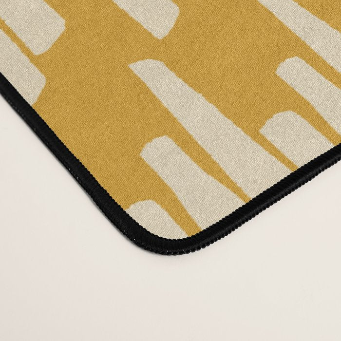 Modern Ink Weave Ikat Mudcloth Pattern in Marigold Mustard Ochre Desk Mat Gallery Image 4