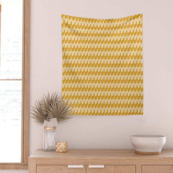 Modern Ink Weave Ikat Mudcloth Pattern in Marigold Mustard Ochre Wall Tapestry Gallery Image 2