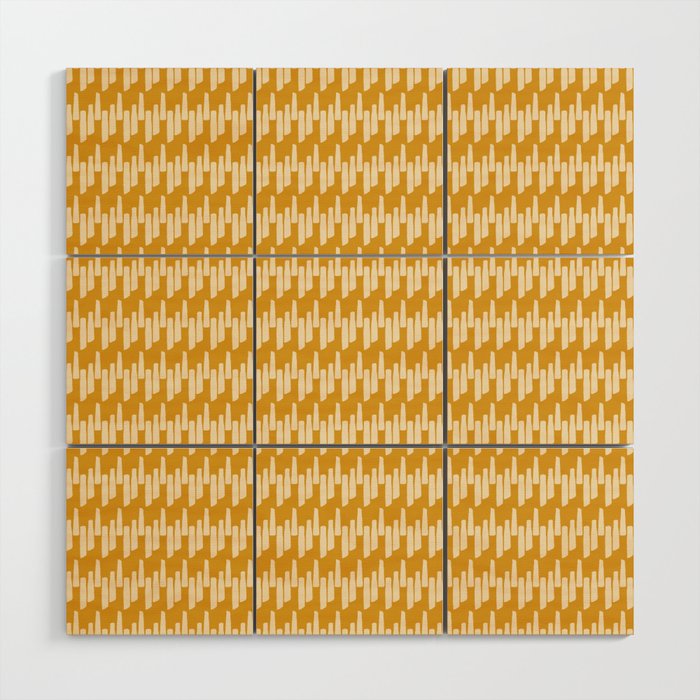 Modern Ink Weave Ikat Mudcloth Pattern in Marigold Mustard Ochre Wood Wall Art Gallery Image 1