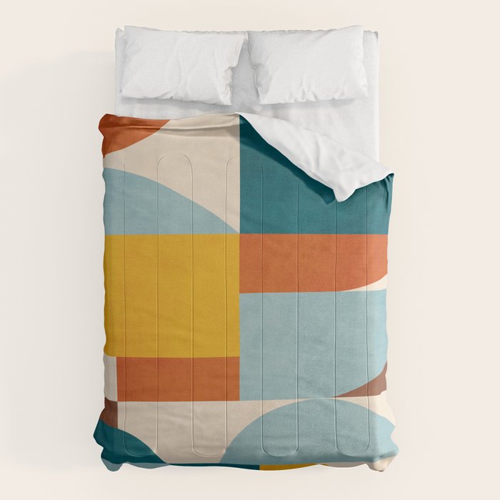 Teal Orange Yellow Light-Blue Geometric Abstract Artwork Comforter Gallery Image 6