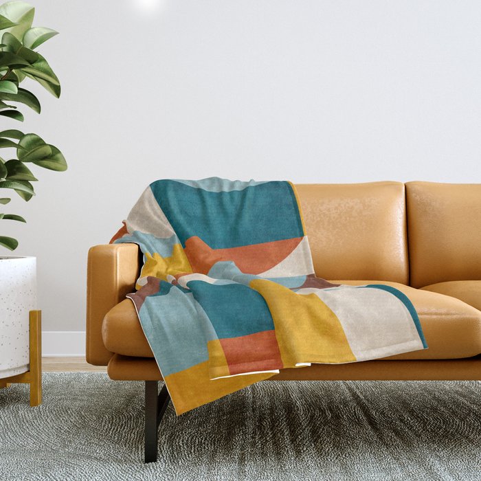 Teal Orange Yellow Light-Blue Geometric Abstract Artwork Throw Blanket Gallery Image 1
