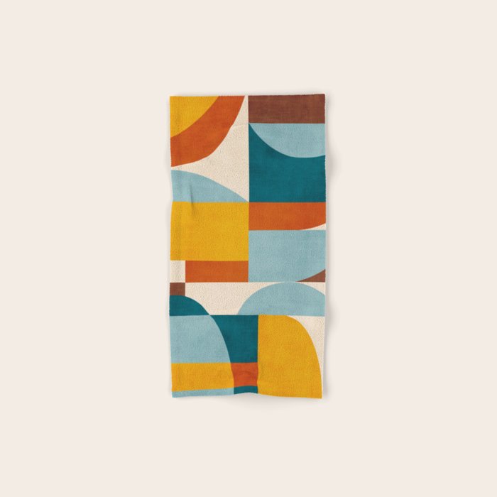 Teal Orange Yellow Light-Blue Geometric Abstract Artwork Bath Towel Gallery Image 1