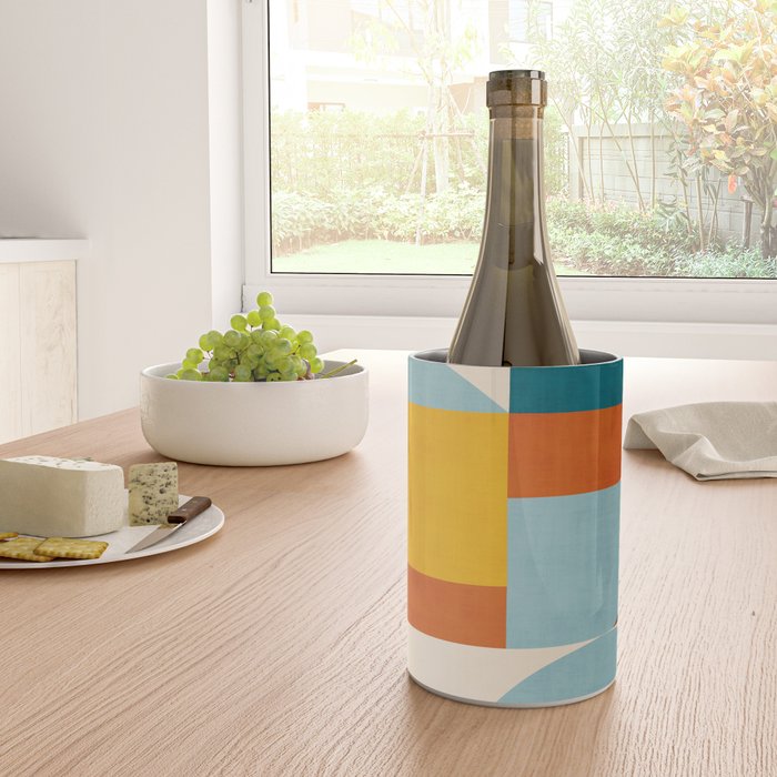 Teal Orange Yellow Light-Blue Geometric Abstract Artwork Wine Chiller Gallery Image 4