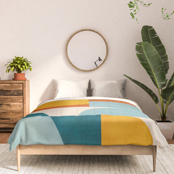 Teal Orange Yellow Light-Blue Geometric Abstract Artwork Comforter Gallery Image 3
