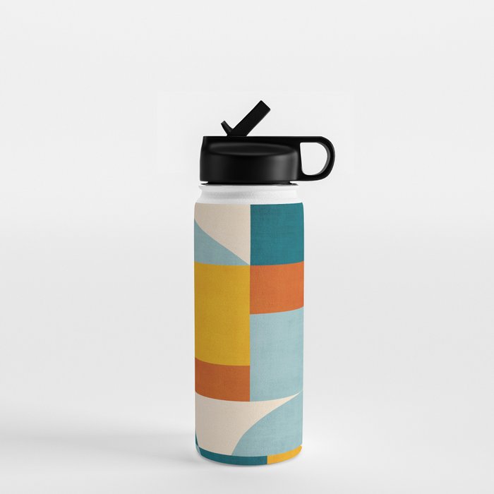 Teal Orange Yellow Light-Blue Geometric Abstract Artwork Water Bottle Gallery Image 1