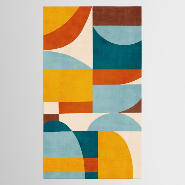Teal Orange Yellow Light-Blue Geometric Abstract Artwork Tablecloth Gallery Image 2