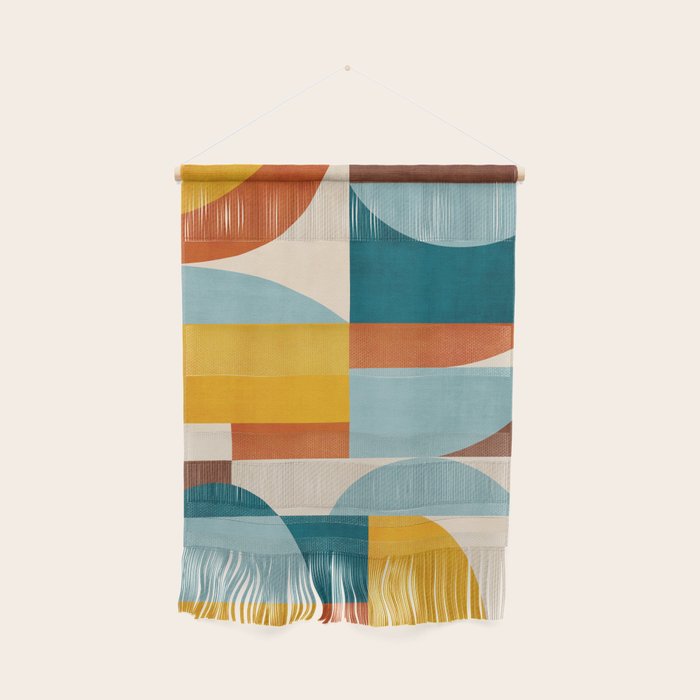 Teal Orange Yellow Light-Blue Geometric Abstract Artwork Wall Hanging Gallery Image 1