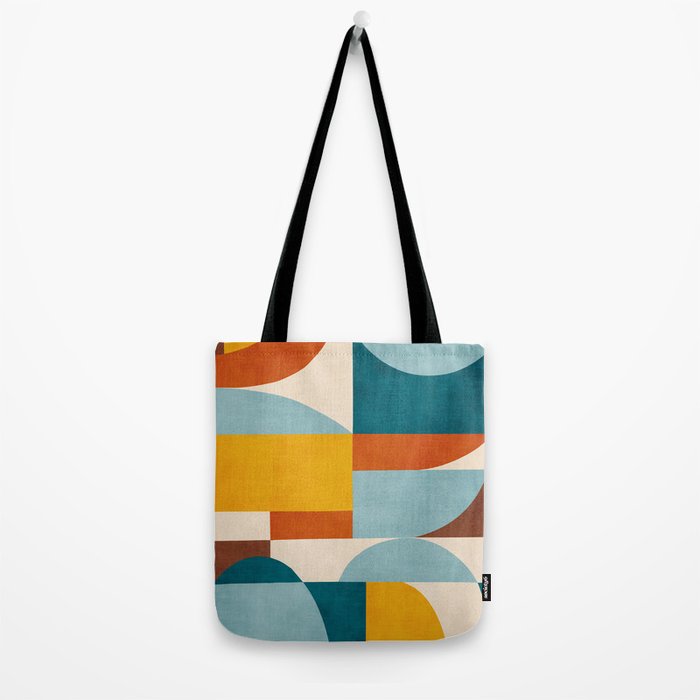 Teal Orange Yellow Light-Blue Geometric Abstract Artwork Tote Bag Gallery Image 2