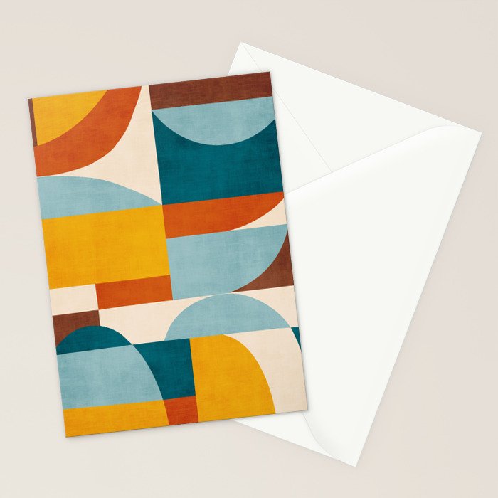 Teal Orange Yellow Light-Blue Geometric Abstract Artwork Stationery Card Gallery Image 2